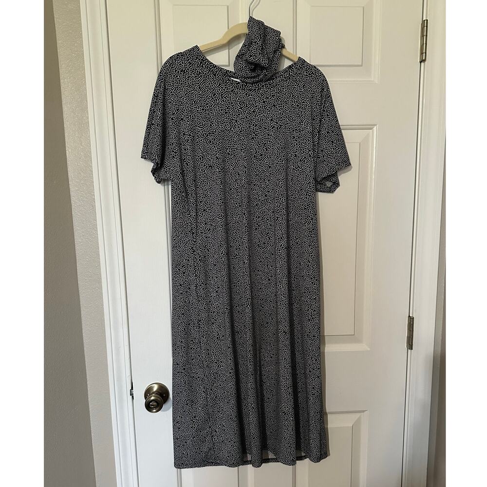 Lularoe Polka Dot Printed Tie Waist T-Shirt Shift Dress Black Women's Size M - Picture 7 of 7